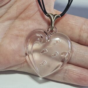 Sterling Silver Lenox Footprints in the Sand Glass Heart Pendant 17" Necklace